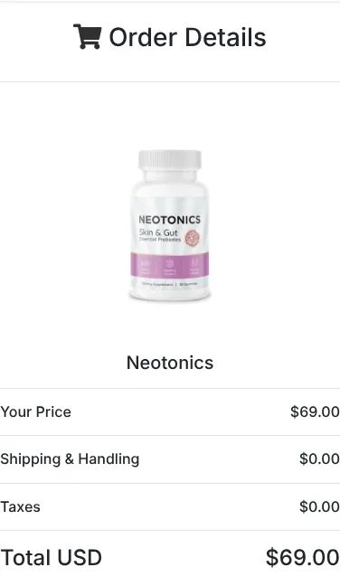 Neotonics order summary at checkout, October 13, 2026